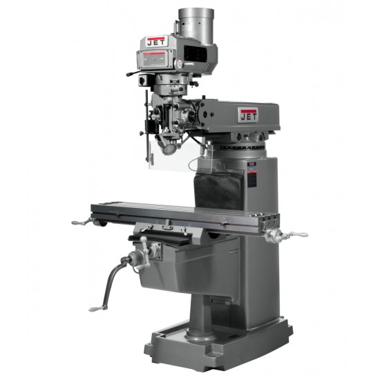 JET 690235 JTM-1050VS2 10" X 50" VARIABLE SPEED VERTICAL MILLING MACHINE WITH ACU-RITE 203 2-AXIS DRO AND X-AXIS POWER FEED, POWER DRAW BAR & 8" RISER BLOCK