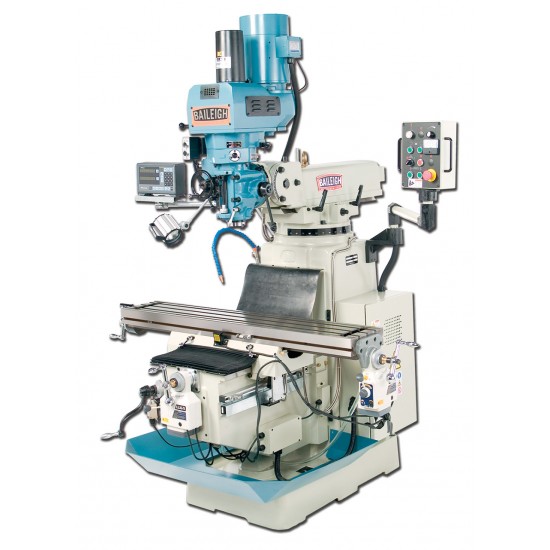 BAILEIGH 1008136 VM-1054-3 10" X 54" ELECTRONIC VARIABLE SPEED VERTICAL MILLING MACHINE WITH MITUTOYO 2-AXIS DRO AND X, Y & Z-AXIS POWER FEEDS & POWER DRAW BAR