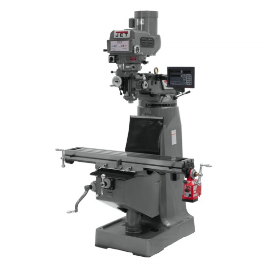 JET 690087 JTM-4VS 9" X 49" VARIABLE SPEED VERTICAL MILLING MACHINE WITH NEWALL DP700 2-AXIS DRO AND X-AXIS POWER FEED
