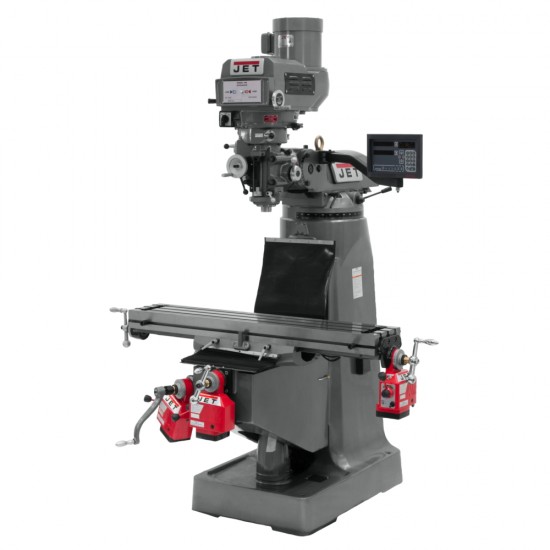 JET 690093 JTM-4VS 9" X 49" VARIABLE SPEED VERTICAL MILLING MACHINE WITH NEWALL DP700 3-AXIS (KNEE) DRO AND X, Y & Z-AXIS POWER FEEDS