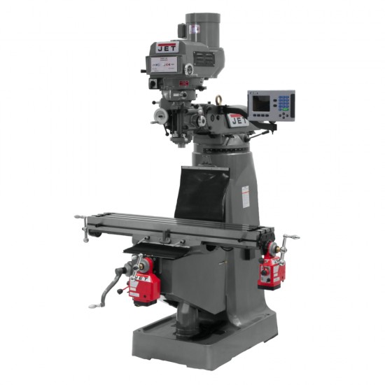 JET 690302 JTM-4VS 9" X 49" VARIABLE SPEED VERTICAL MILLING MACHINE WITH ACU-RITE 303 2-AXIS DRO AND X & Y-AXIS POWER FEEDS