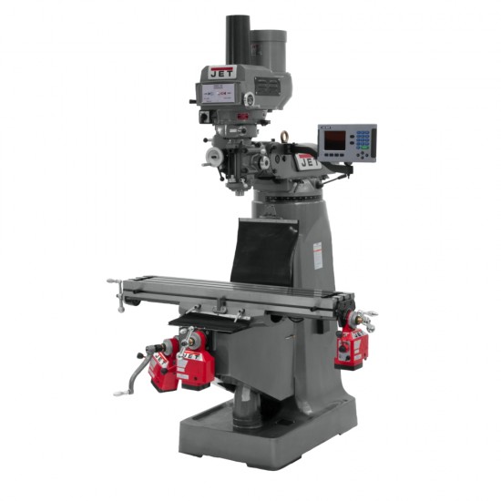 JET 690430 JTM-4VS 9" X 49" VARIABLE SPEED VERTICAL MILLING MACHINE WITH ACU-RITE 203 3-AXIS (KNEE) DRO AND X, Y & Z-AXIS POWER FEEDS & POWER DRAW BAR