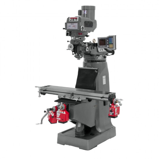JET 690418 JTM-4VS 9" X 49" VARIABLE SPEED VERTICAL MILLING MACHINE WITH ACU-RITE 203 3-AXIS (KNEE) DRO AND X, Y & Z-AXIS POWER FEEDS