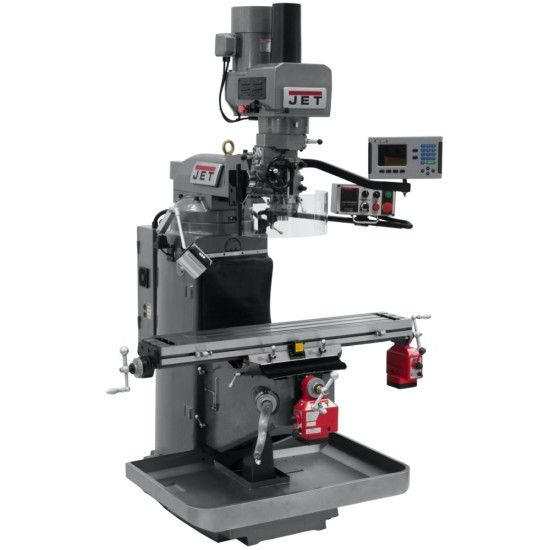 JET 690528 JTM-949EVS 9" X 49" ELECTRONIC VARIABLE SPEED VERTICAL MILLING MACHINE WITH ACU-RITE 203 3-AXIS (KNEE) DRO AND X & Y-AXIS POWER FEEDS & POWER DRAW BAR