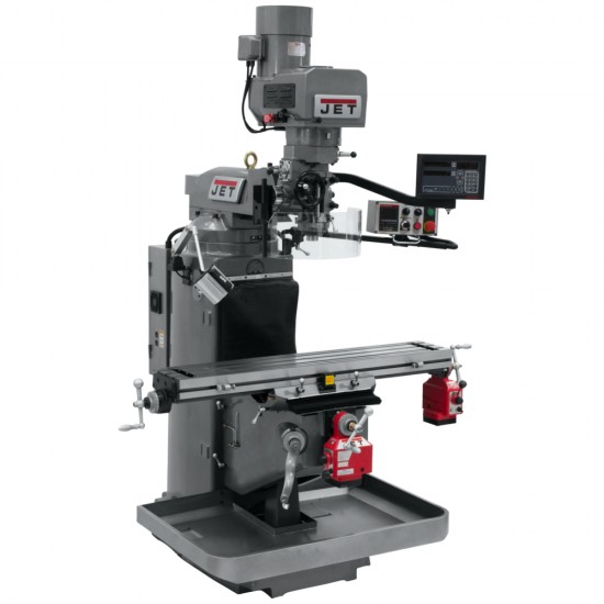 JET 690542 JTM-949EVS 9" X 49" ELECTRONIC VARIABLE SPEED VERTICAL MILLING MACHINE WITH NEWALL DP700 3-AXIS (KNEE) DRO AND X & Y-AXIS POWER FEEDS