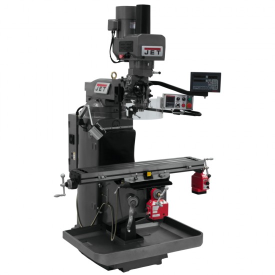 JET 690543 JTM-949EVS 9" X 49" ELECTRONIC VARIABLE SPEED VERTICAL MILLING MACHINE WITH NEWALL DP700 3-AXIS (KNEE) DRO AND X & Y-AXIS POWER FEEDS & POWER DRAW BAR