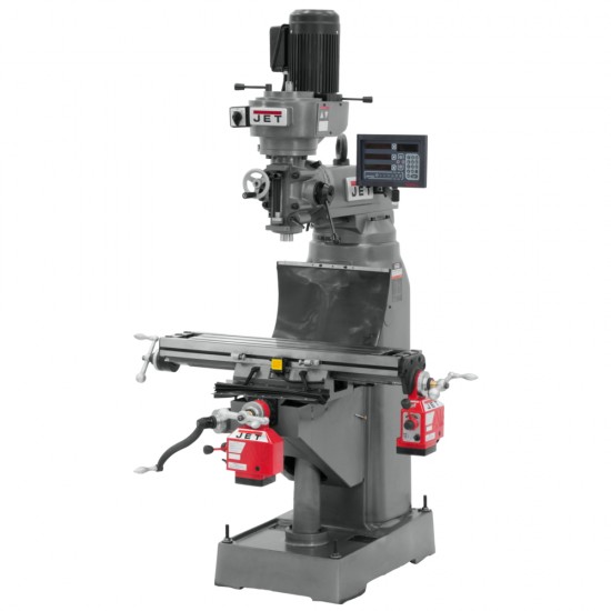 JET 691183 JVM-836-3 7-7/8" x 35-3/4" STEP PULLEY VERTICAL MILLING MACHINE WITH NEWALL DP700 2-AXIS DRO AND X & Y-AXIS POWER FEEDS