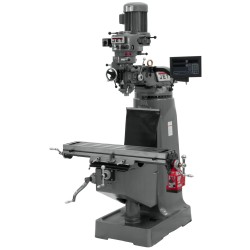 JET 691188 JTM-1 9" X 42" STEP PULLEY VERTICAL MILLING MACHINE WITH NEWALL DP700 2-AXIS DRO AND X-AXIS POWER FEED