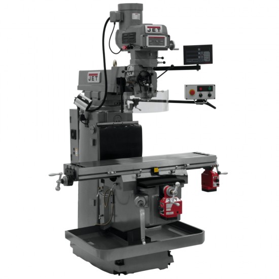 JET 698075 JTM-1254VS 12" X 54" VARIABLE SPEED VERTICAL MILLING MACHINE WITH NEWALL DP700 3-AXIS (KNEE) DRO AND X & Y-AXIS POWER FEEDS & POWER DRAW BAR